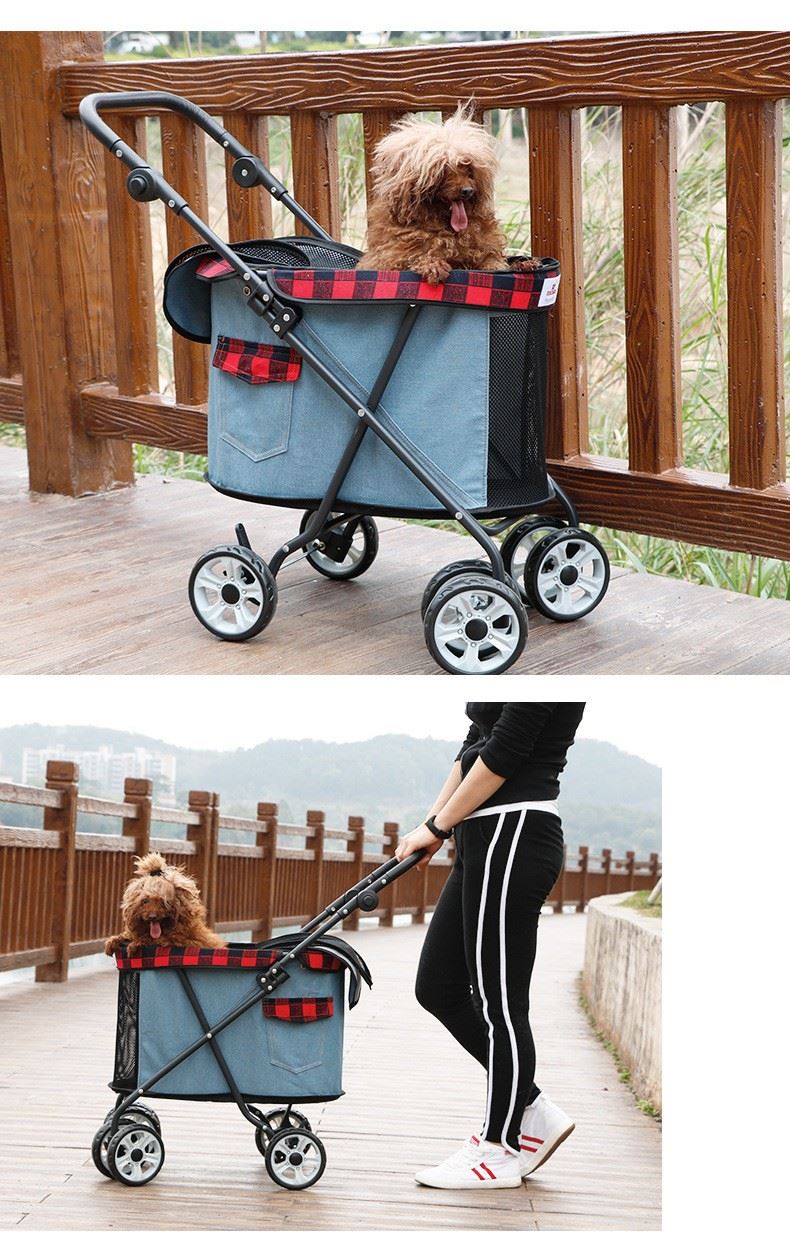 one hand fold up pet stroller
